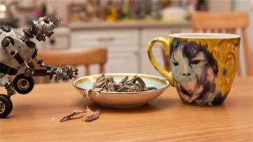 HunyuanVideo showcase Macro Scrapbot Journey